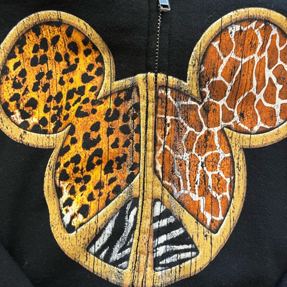 Disney Black Hoodie with Animal Print Mickey Design